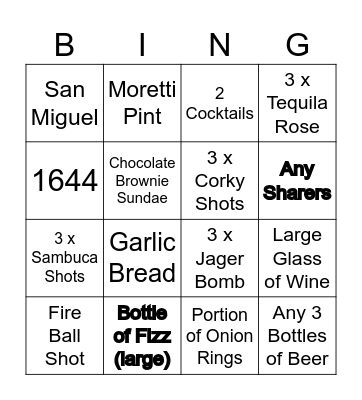 Bar Bingo Card