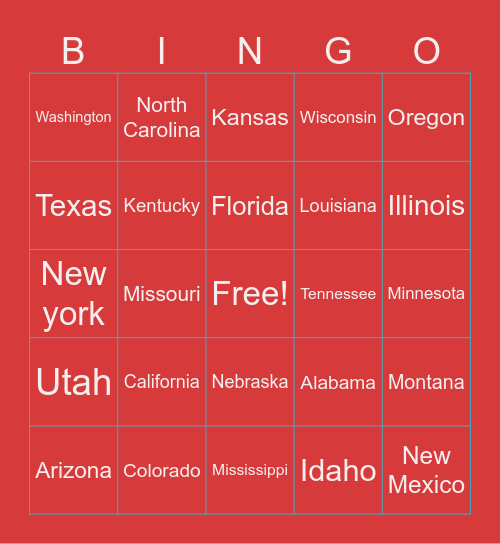 States Bingo Card