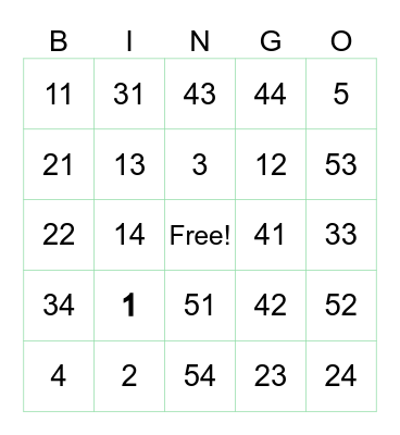 Number Bingo Card