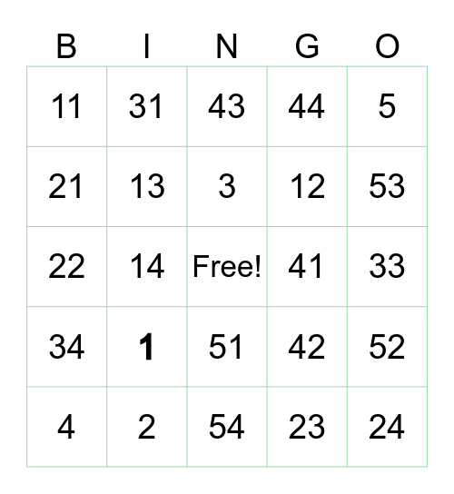 Number Bingo Card