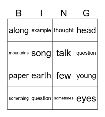 Sight Words Bingo Card