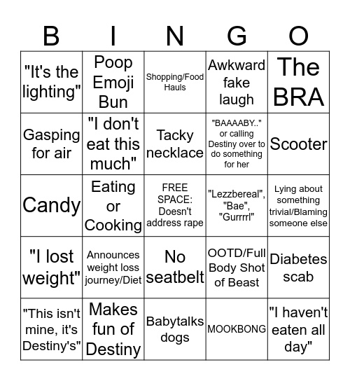 Amberlynn Reid's Vlog Bingo Card