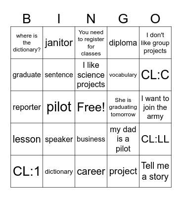 Unit 6 - With Classifiers Bingo Card