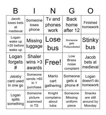 NYC Trip Bingo Card