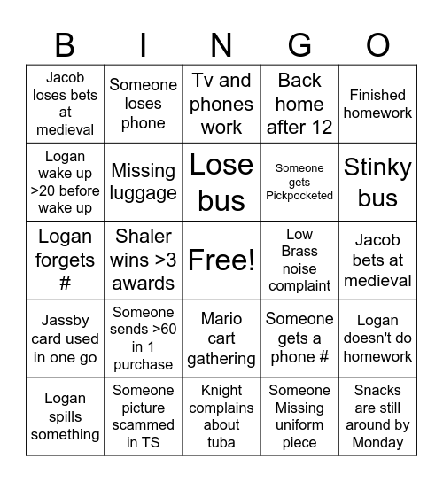 NYC Trip Bingo Card