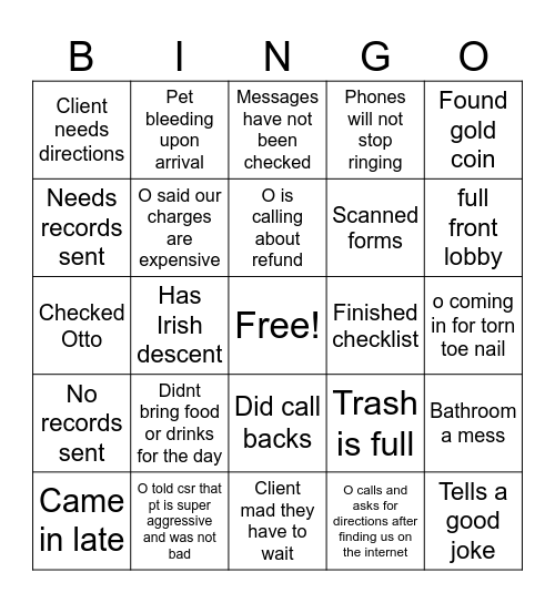 CSR Bingo Card