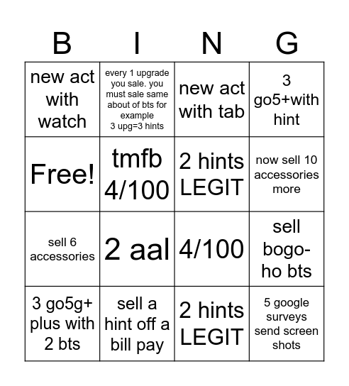 The cam Special!!!! Bingo Card