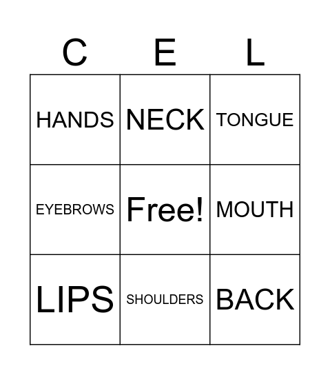 Body Parts Bingo Card
