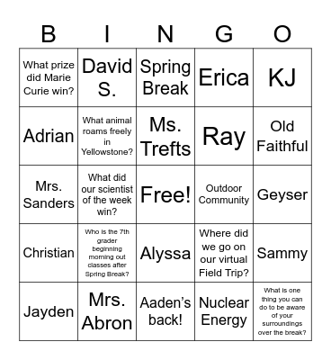 Untitled Bingo Card