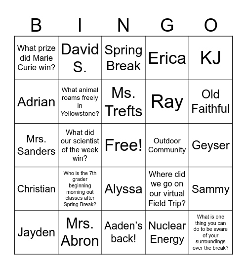 Untitled Bingo Card