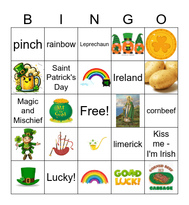 St. Patrick's Day Bingo RTHS Bingo Card