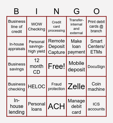 Ridge View Bank Bingo Card