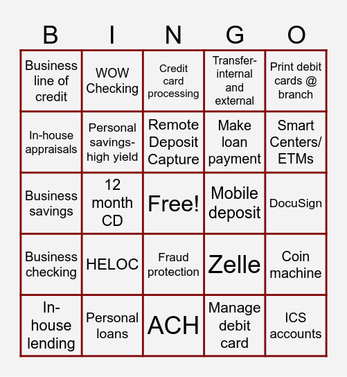 Ridge View Bank Bingo Card