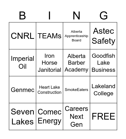 Career Fair Bingo Card