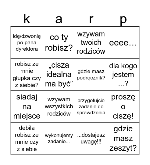 karpio bingo Card