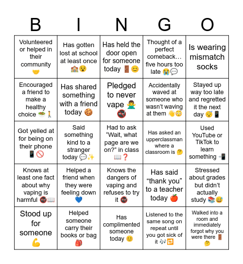 Be The Change Bingo Card