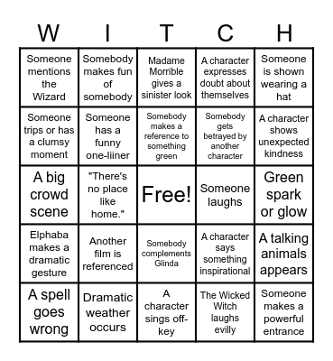 Wicked Movie Bingo Card