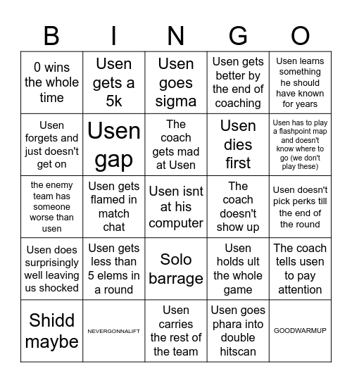 Usen Coaching Bingo Card