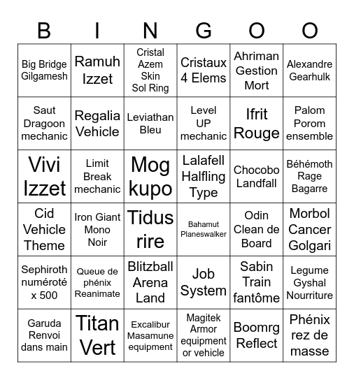 Final Fantasy Général Bingo Card