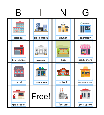 Places in the city Bingo Card