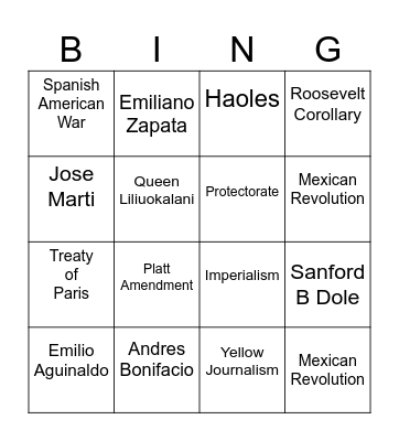 US History Chapter 10 Bingo Card