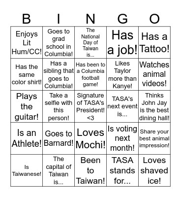 Mochi Bingo/Q&A! Bingo Card