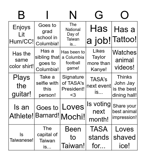 Mochi Bingo/Q&A! Bingo Card