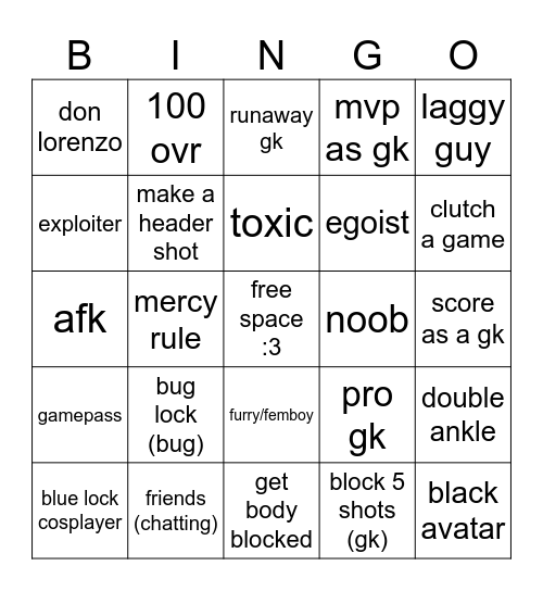Blue Lock : Rivals Bingo Card