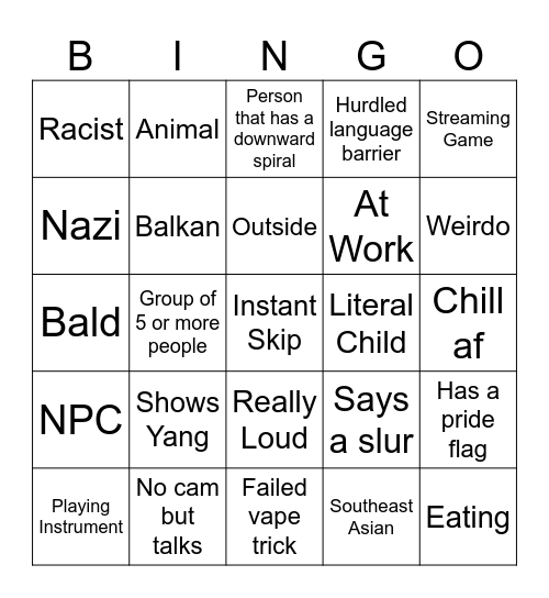 Omegle Bingo Card