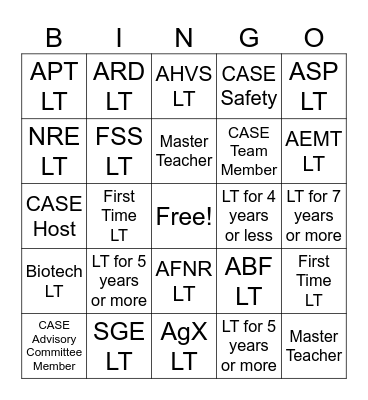 CASE LTO Bingo Card
