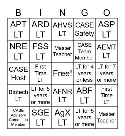 CASE LTO Bingo Card