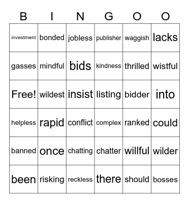 Just Words Unit 6 Bingo Card