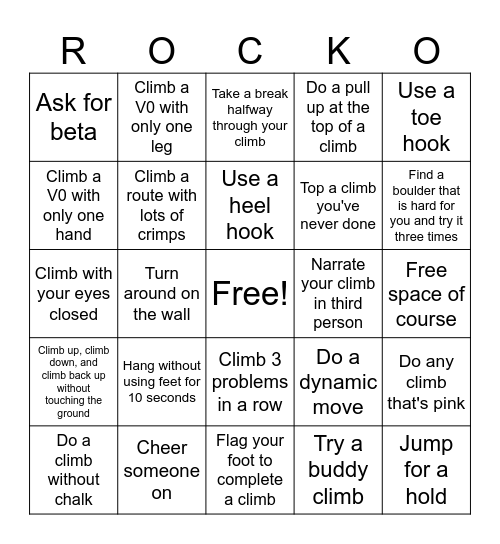Rock Climbing Bingo!!! Bingo Card