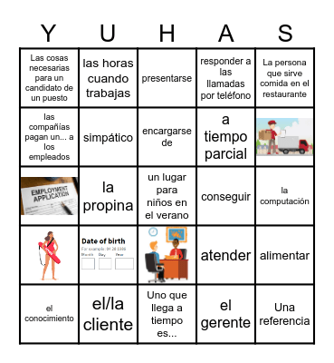 Unit 3: El trabajo y la comunidad Bingo Card