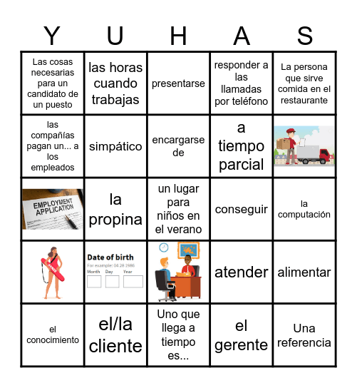 Unit 3: El trabajo y la comunidad Bingo Card