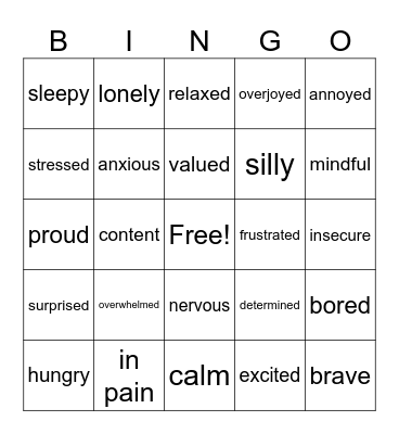 Emotions Bingo Card