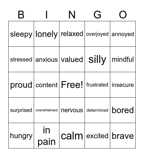 Emotions Bingo Card