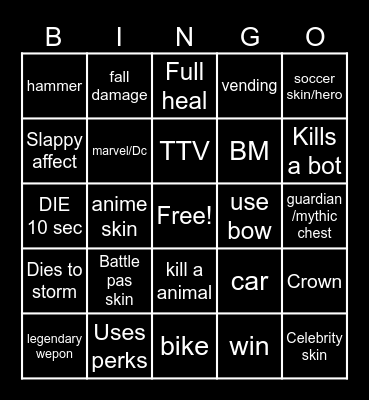 fortnite Bingo Card