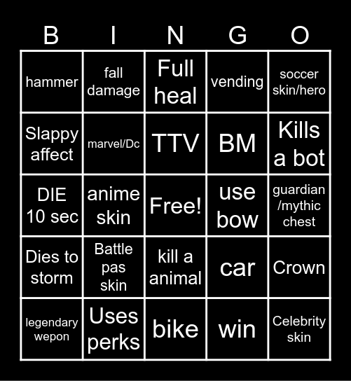 fortnite Bingo Card