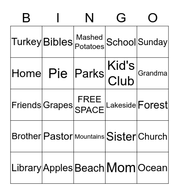 Thanksgiving Bingo Card