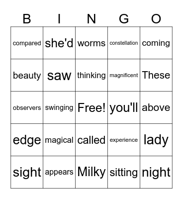 5th Grade Bingo Card