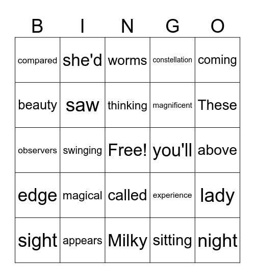 5th Grade Bingo Card