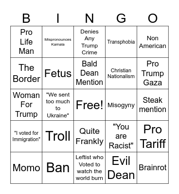 Dean Live Bingo Card