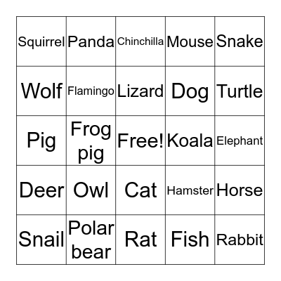 Animals Bingo Card