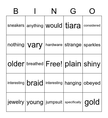 4th Grade Bingo Card