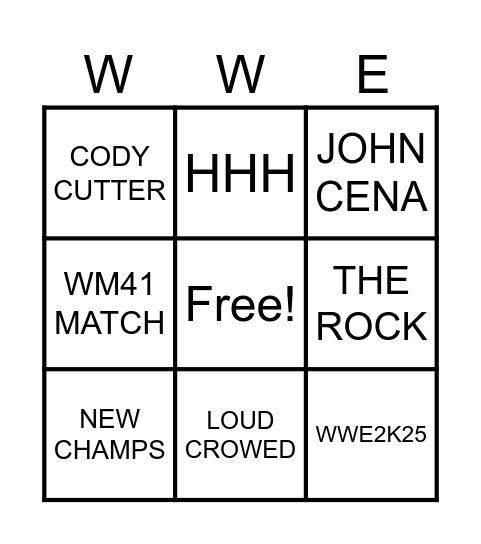 SMACKDOWN Bingo Card