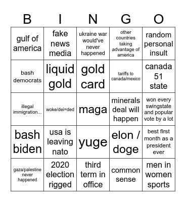 Trump bingo Card