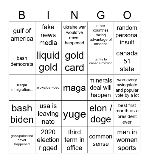 Trump bingo Card