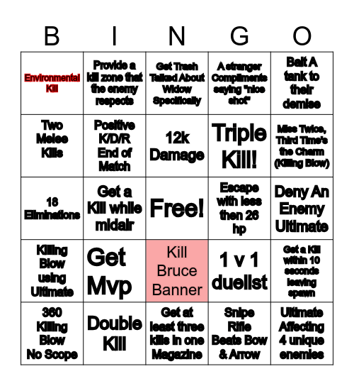 Widow Bingo Card Bingo Card