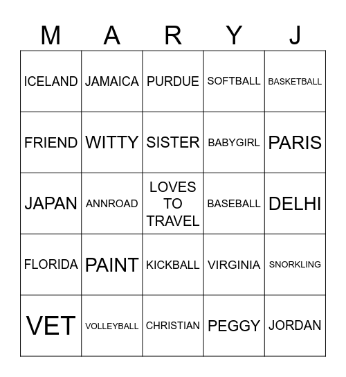 HAPPY BDAY MARY Bingo Card